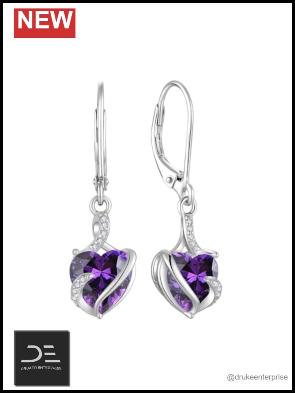 Heart Dangle Drop Earrings 925 Sterling Silver AAA CZ Hypoallergenic Birthstone
